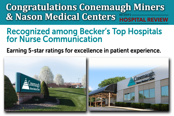 Conemaugh Miners and Conemaugh Nason recognized by Beckers as Top Hospital for Nurse Communication