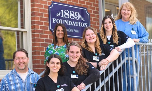 (Photo L/R: John Hoffman, AS, CST, Surgical Technology Program Instructor; Kalie Lysic; Megan Dumm; Sue Mann, 1889 Foundation President; Mackenzie Collins; Myranda Lenhart; Patricia Pavlikowski, RN, CST, MA, CNOR Surgical Technology Program Director.)